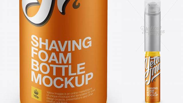 9361+ Matte Metallic Shaving Foam Bottle With Transparent Cap PSD Mockup High-Angle Shot High-Quality Editable PSD