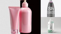 9364+ Clear Plastic Bottle with Pink Shampoo PSD Mockup Digital Download