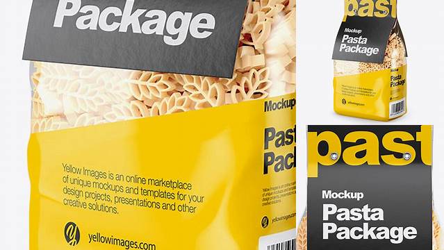 9375+ Spighe Pasta with Paper Label PSD Mockup Half Side View Editable Photoshop Template Freebie