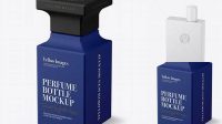 9375+ Square Matte Perfume Bottle PSD Mockup Half Side View Unique and Editable PSD