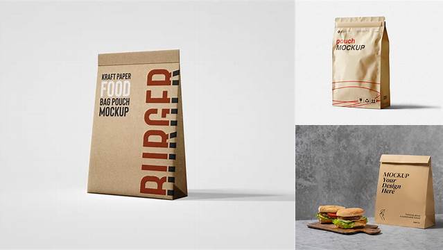 9376+ Kraft Paper Food Bag PSD Mockup Half Side View Free PSD for Creatives