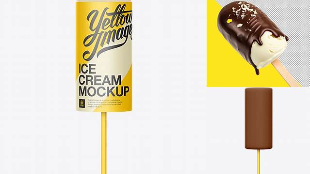 9377+ Ice Cream in Glaze with Plastic Stick PSD Mockup Unique and Editable PSD