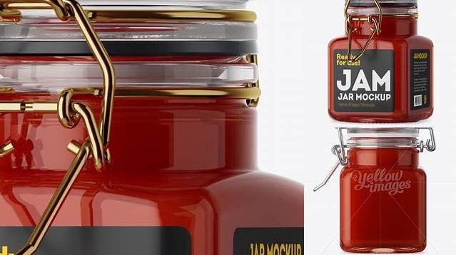 9382+ 100ml Glass Red Jam Jar with Clamp Lid PSD Mockup Halfside View Professional Quality Freebie PSD File