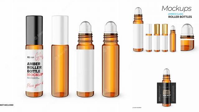 9391+ 10ml Amber Glass Roller Bottle PSD Mockup Smart Object Free Photoshop File