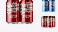 9394+ Pack with 4 Metallic Aluminium Cans with Plastic Holder PSD Mockup Custom Design Freebie PSD