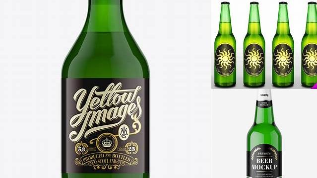 9397+ 330ml Green Bottle With Beer PSD Mockup Fully Layered PSD Freebie