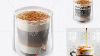 940+ Macchiato Coffee Cup With Caramel PSD Mockup High-Angle Shot & Top View High Resolution