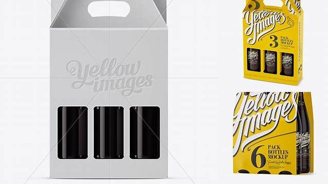 940+ White Paper 3 Pack Amber Bottle Carrier PSD Mockup Professional Quality PSD Freebie