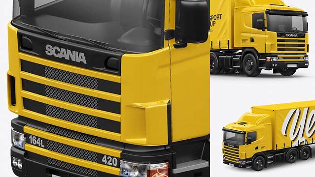 9406+ Scania Truck PSD Mockup Half Side View High-Angle Shot Customizable Design Files