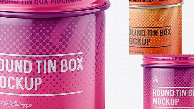 9407+ 50ml Round Tin Box with Glossy Finish PSD Mockup High-Angle Shot Free PSD