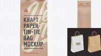 9408+ Kraft Paper Bag with a Kraft Paper Tin-Tie PSD Mockup Front View Premium Free Graphic Resource