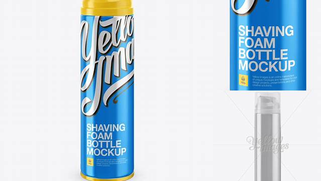 9414+ Glossy Metallic Shaving Foam Bottle With Transparent Cap PSD Mockup High-Angle Shot Download Premium Free PSD