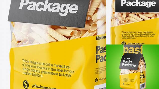 9414+ Pennette Rigate Pasta with Paper Label PSD Mockup Half Side View Download Free Premium Design PSD