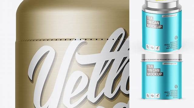 9422+ Tea Tin Can with Matte Metallic Shrink Sleeve PSD Mockup Creative Digital PSD Download