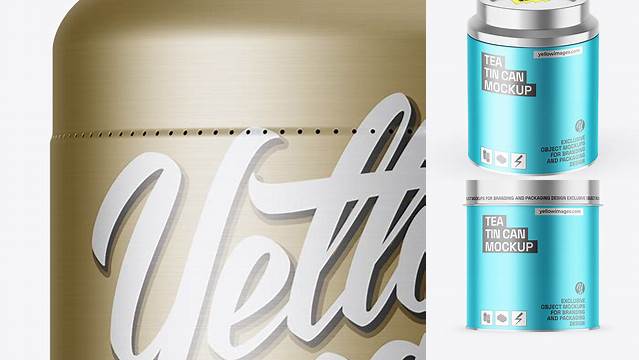 9422+ Tea Tin Can with Matte Metallic Shrink Sleeve PSD Mockup Creative Digital PSD Download