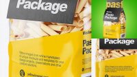 9430+ Pennette Rigate Pasta with Paper Label PSD Mockup Half Side View Elegant Photoshop Mockup