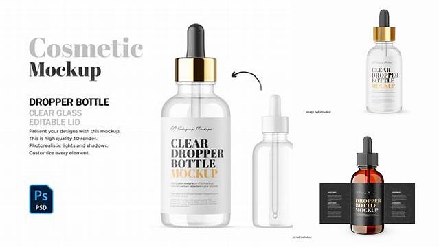 9434+ 10ml Clear Glass Dropper Bottle PSD Mockup PSD for Creative Projects