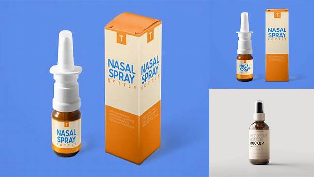 9437+ Nasal Spray Amber Bottle With Box PSD Mockup Custom Mockup PSD for Free