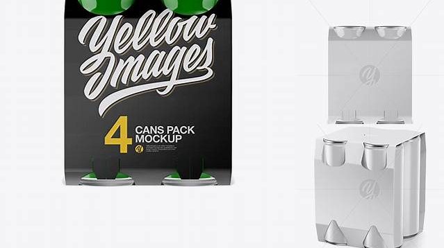 9438+ Carton Carrier with 4 Glossy Cans PSD Mockup Front View Unique and Creative Free PSD File