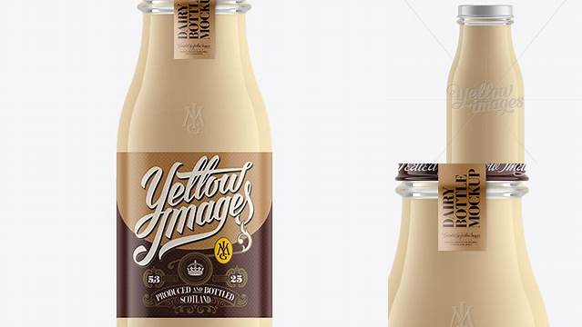 9454+ Glass Bottle with Mocha Chilled Coffee Drink PSD Mockup Fully Customizable Mockup PSD Free