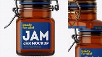 9457+ 100ml Amber Glass Jam Jar with Clamp Lid PSD Mockup Halfside View Editable Photoshop Free Mockup