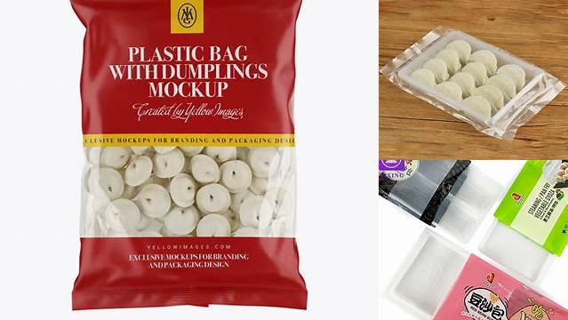 9461+ Clear Plastic Bag With Dumplings & Metallic Finish PSD Mockup Unique High-Resolution Design Freebie