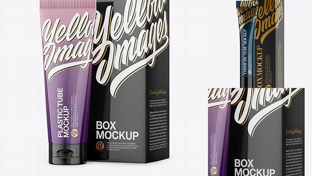 9464+ Glossy Plastic Tube With Glossy Box PSD Mockup Halfside View Custom Mockup PSD for Free