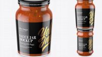 9465+ Clear Glass Jar with Bolognese Sauce PSD Mockup High-Angle Shot Free Creative Design