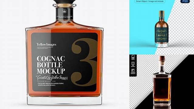 9466+ Glass Bottle with Cognac PSD Mockup Smart Object Free Photoshop File