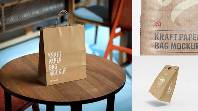 9469+ 3 kg Kraft Paper Bag PSD Mockup Front View Advanced Photoshop Template