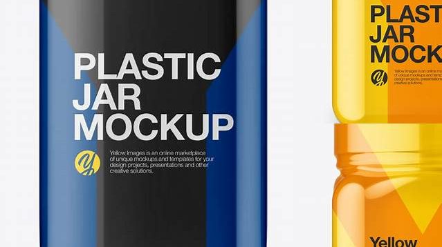 947+ Plastic Jar in Glossy Shrink Sleeve PSD Mockup Front View Easy-to-Edit Photoshop Freebie