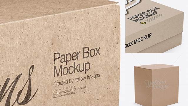 9472+ Kraft Paper Box PSD Mockup Half Side View high-angle shot Fully Layered Photoshop Freebie