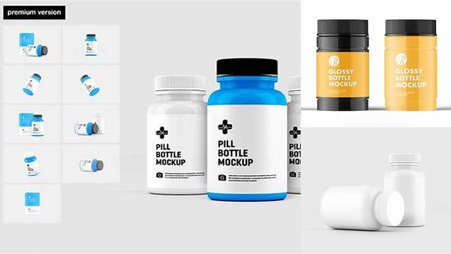 9477+ Glossy Pill Bottle With Metal Cap PSD Mockup Front View High-End Layered Mockup Free