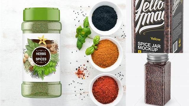 9478+ Spice Jar with Black Pepper PSD Mockup Half Side View High Angle Shot Fully Editable Photoshop PSD Free Download