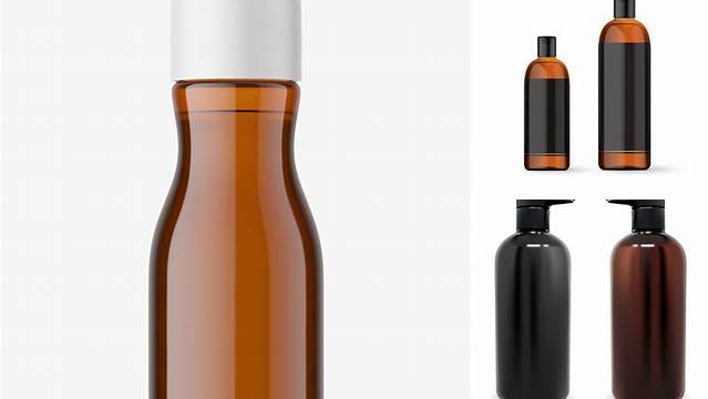 9483+ Brown Cosmetic Bottle With Black Cap 500ml Fully Editable Photoshop PSD Free Download