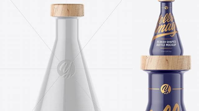 9486+ Beaker Shaped Glossy Ceramic Bottle with Wooden Cap PSD Mockup Advanced Photoshop Template