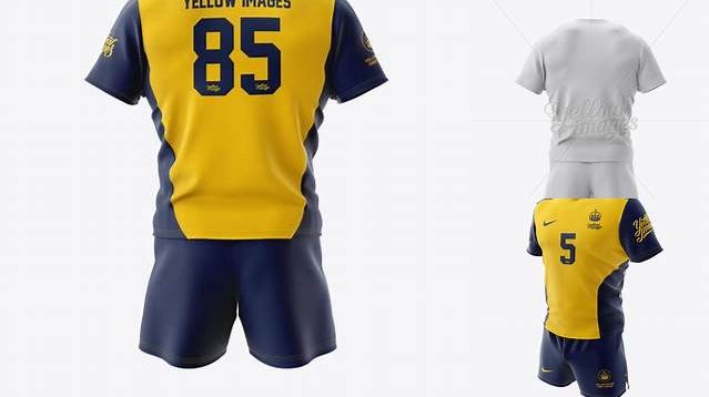 949+ Men’s Rugby Kit with V-Neck Jersey PSD Mockup Back View Smart Editable Design Mockup