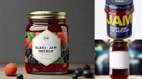 950+ Glass Jar With Dark Berry Jam PSD Mockup High-Angle Shot Versatile and Elegant PSD File