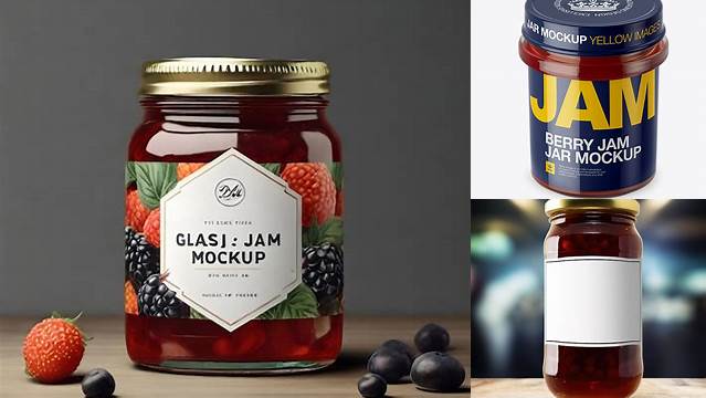 950+ Glass Jar With Dark Berry Jam PSD Mockup High-Angle Shot Versatile and Elegant PSD File