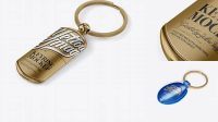 9501+ Metallic Keyring PSD Mockup Halfside View High-Angle Shot Free PSD