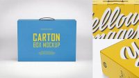 9509+ Glossy Carton Box With Handle PSD Mockup Frotn View High-Angle Shot Elegant Photoshop Mockup