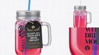 9515+ Closed Mason Jug with Straw and Label PSD Mockup Fruit Drink Front View Smart Object PSD Free Resource