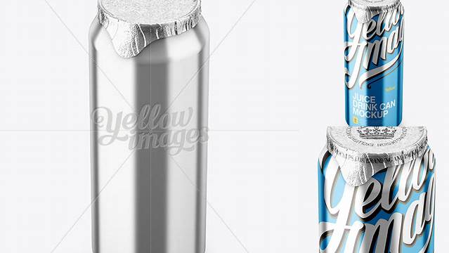 9516+ 500ml Metallic Glossy Aluminium Can with Foil Lid PSD Mockup High-Angle Shot Free Downloadable Graphic Resource