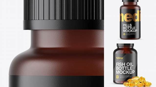 9522+ Frosted Amber Fish Oil Bottle PSD Mockup Exclusive Layered PSD Mockup