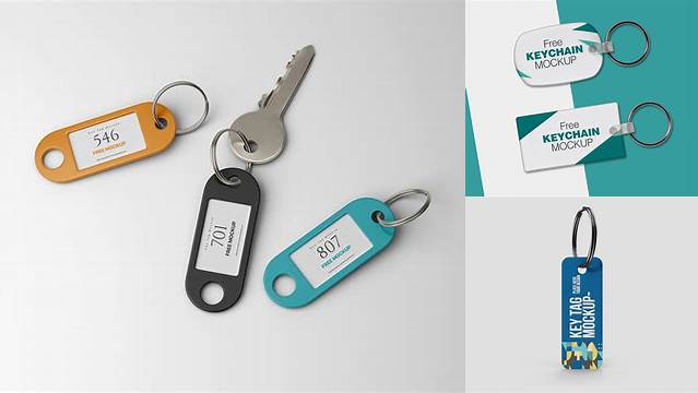 9523+ Glossy Key Tag PSD Mockup Top View Photoshop Resource Free