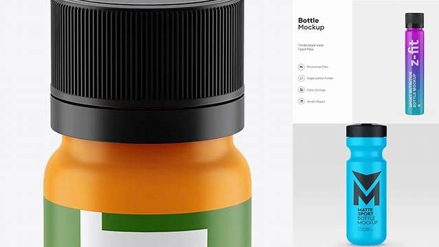 9523+ Matte Plastic Sport Nutrition Bottle PSD Mockup Front View High-Angle Shot Easy Editable