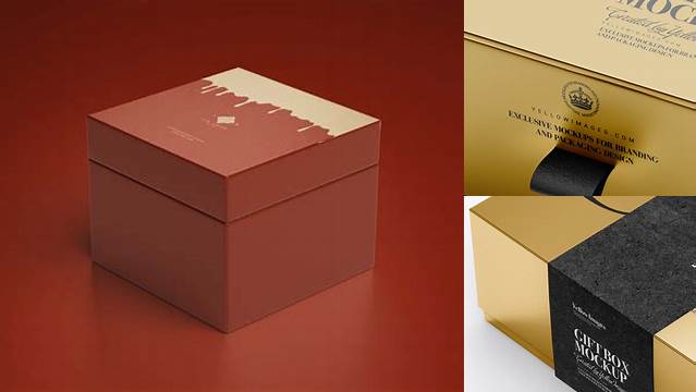 9523+ Metallic Gift Box PSD Mockup Half Side View High-Angle Shot Mockup PSD Free Download