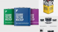 9524+ Glossy Square Tin Can PSD Mockup Exclusive Free Photoshop Asset