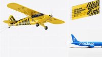 9525+ Airplane With Long Banner PSD Mockup Half Side View Hero Shot Modern Design PSD Resource Free Download