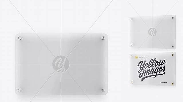 9528+ Horizontal Frosted Glass Nameplate with Round Corners PSD Mockup Half Side View Advanced Editable PSD